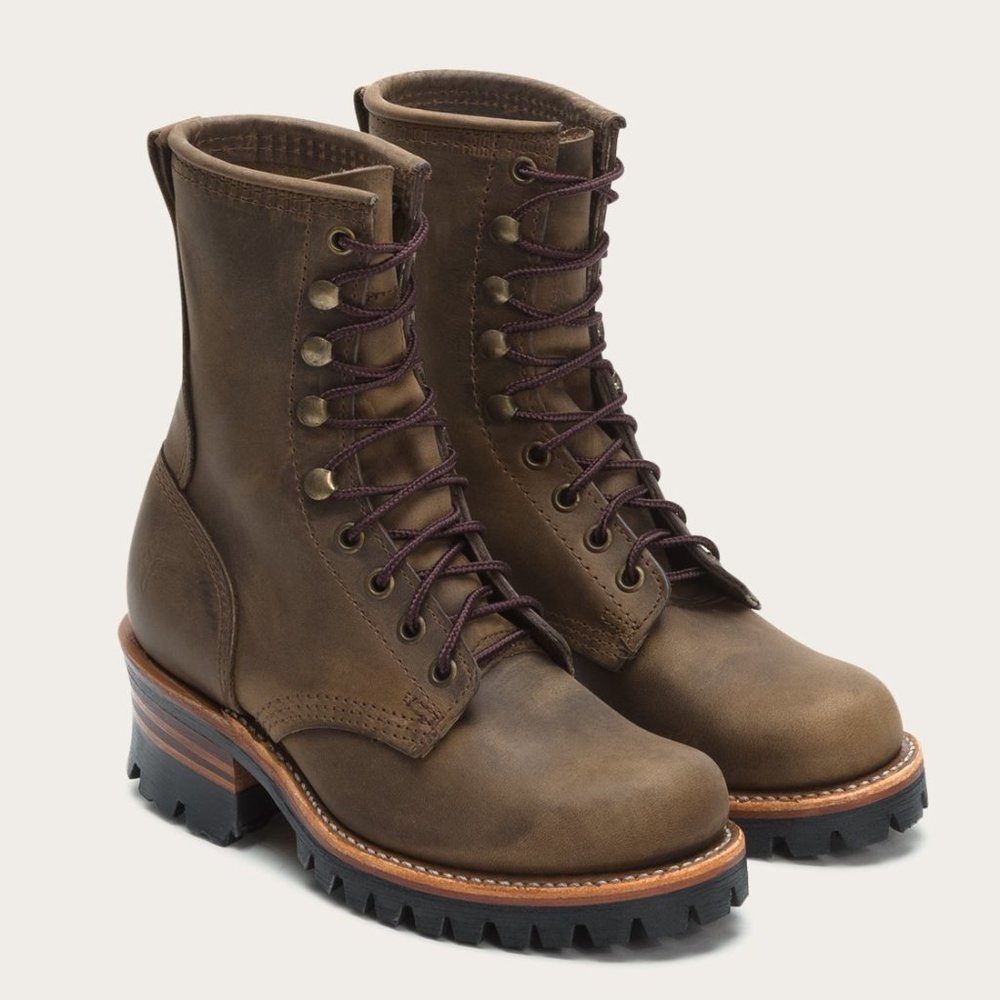 $499 Frye Logger 8G Tan Leather Vintage/Distressed LaceUp Work/Hiking Ankle Boot - Picture 2 of 8